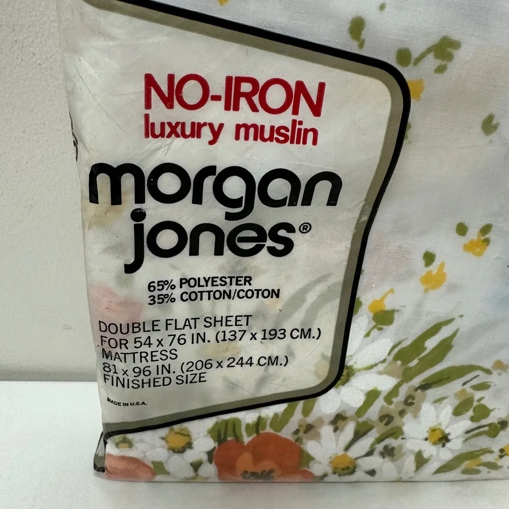 Vtg Morgan Jones Double Flat Sheet Floral Bonnie bouquet No-Iron Muslin Made USA